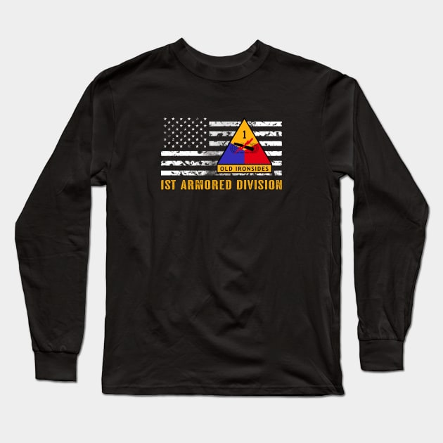 1st Armored Division (Distressed Flag) Long Sleeve T-Shirt by Jared S Davies